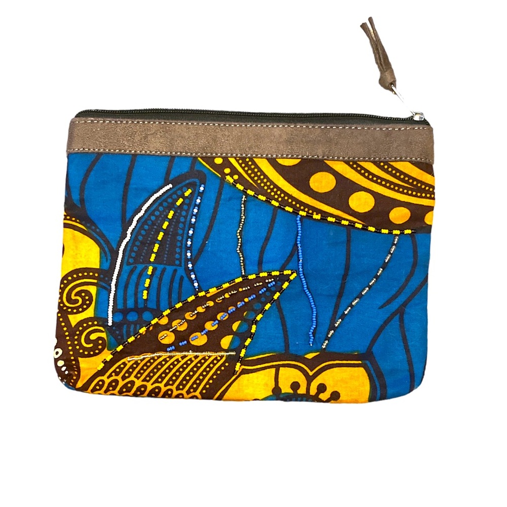 Schwari Hand Made Blue Beaded Top Zip Pouch